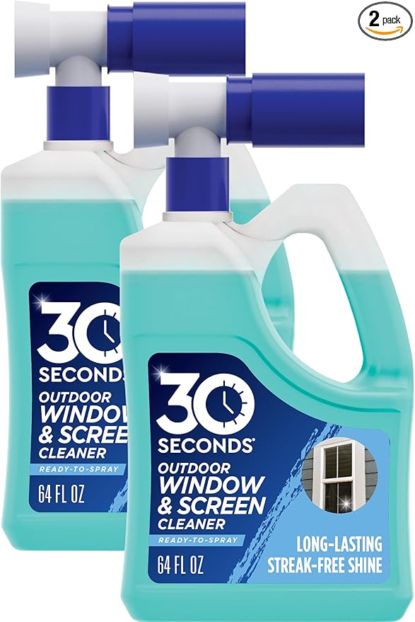 30 SECONDS Outdoor Window & Screen Concentrated Cleaner for Glass, Patio Doors, Fiberglass, Furniture - No Screen Removal Required, Spray & Rinse - Hose End Spray Attachment (2 PACK)