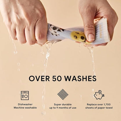RECYCO Swedish Dishcloths for Kitchen | 5 Pack Pale Blue Washable Dish Rags | Cellulose Reusable Cleaning Paper Towels | Absorbent Counter Dish Cloth Sponge Kitchen Wipes, 8" L x 7" W