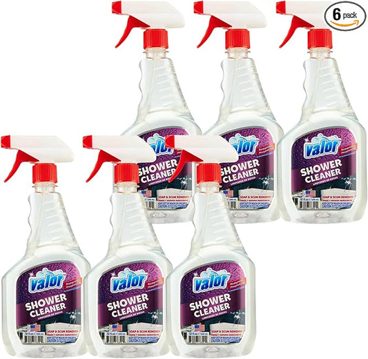 Valor Shower Cleaner Spray – Soap Scum & Hard Water Stain Cleaning Solution for Bathroom, Tub & Tile, (32 Fl Oz (Pack of 6))
