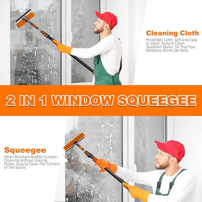 30FT Reach High Ceiling Duster Kit, Window Cleaning kit with 5-24FT Extension Pole, Fan Duster for Ceiling Fan Blades, Microfiber Feather Duster, Rotatable Window Squeegee and Cobweb Duster
