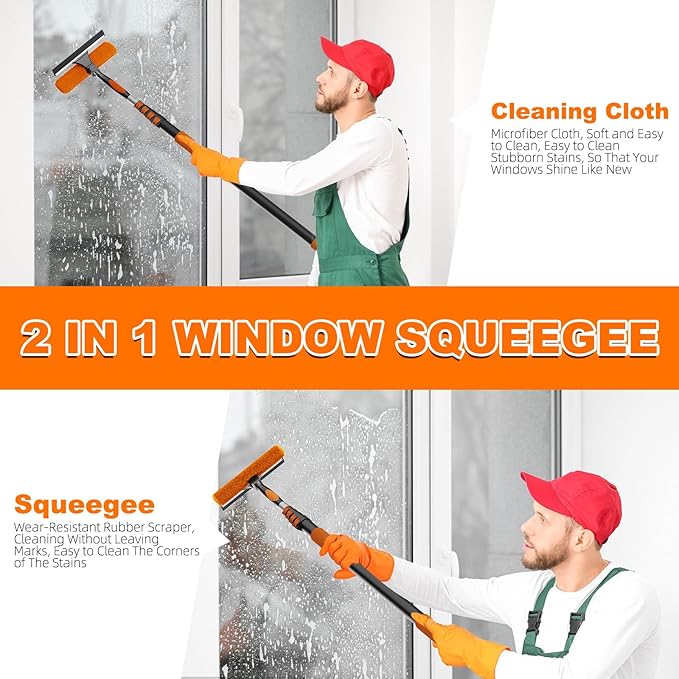 SISUPASSIE 36FT Reach High Ceiling Duster Kit, Window Cleaning kit with 7-30FT Extension Pole, Fan Duster for Ceiling Fan Blades, Microfiber Feather Duster, Window Squeegee, Bucket and Cobweb Duster