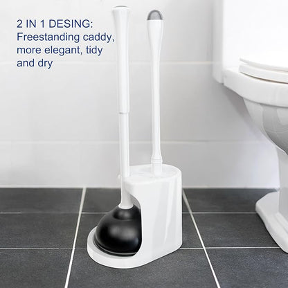 CELOX 2 Set Toilet Brush and Plunger Set, Toilet Brush and Holder Set, Toilet Bowl Brush and Holder, White