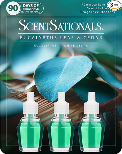 ScentSationals Eucalyptus Leaf & Cedar Fragrance Oil Plug In Air Freshener Refills 3-Pack - Works with Scentsationals Wall Plugs, Long-Lasting Home Fragrance, 0.8 fl oz Each, Packaging May Vary
