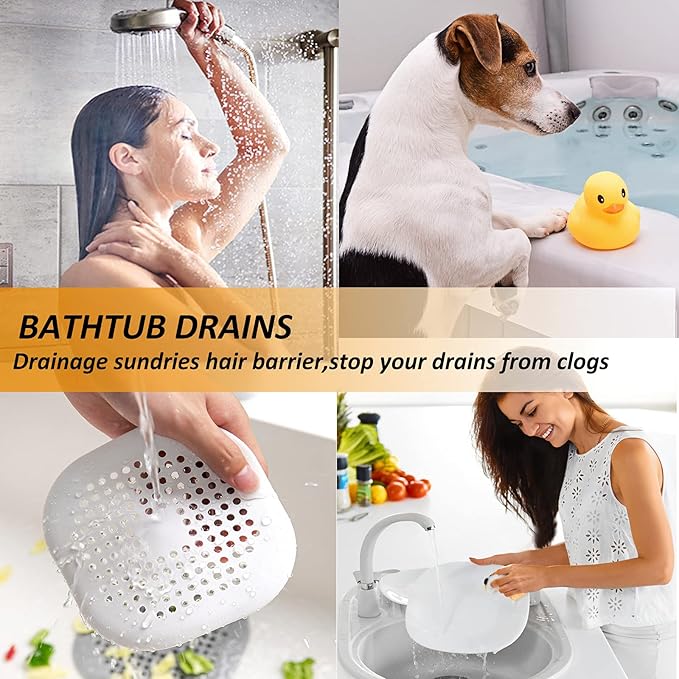 Hair Drain Catcher,Square Drain Cover for Shower Silicone Hair Stopper with Suction Cup,Easy to Install Suit for Bathroom,Bathtub,Kitchen 2 Pack (Black)