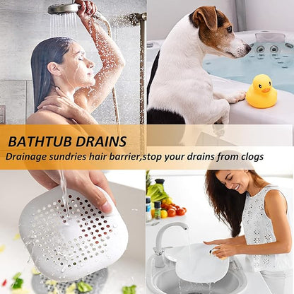 Hair Drain Catcher,Square Drain Cover for Shower Silicone Hair Stopper with Suction Cup,Easy to Install Suit for Bathroom,Bathtub,Kitchen 2 Pack (Sliver Grey Black)
