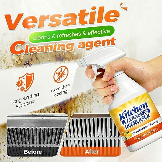 Kitchen Heavy Oil Cleaner Spray 8Oz, All Purpose Foaming Degreaser, Grease Remover for Stove, Oven, Range Hood, Counters & Multi-Surface Household Cleaning (2 set)