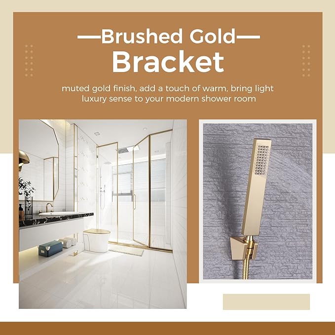 Hand Held Shower Bracket with Two Slot, Aomasi Handheld Shower Head Hose Hanger, ABS Plastic Bidet Sprayer Handle Holder Wall Mount, Brushed Gold
