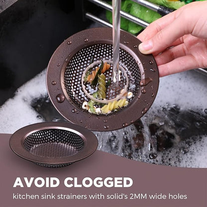 Mudder 3 Pcs Kitchen Sink Drain Strainer and Stopper Stainless Steel Garbage Disposal Plug with Handle Universal Anti-Clogging Kitchen Sink Filter Sieve Basket Strainer(Oil Rubbed Bronze)