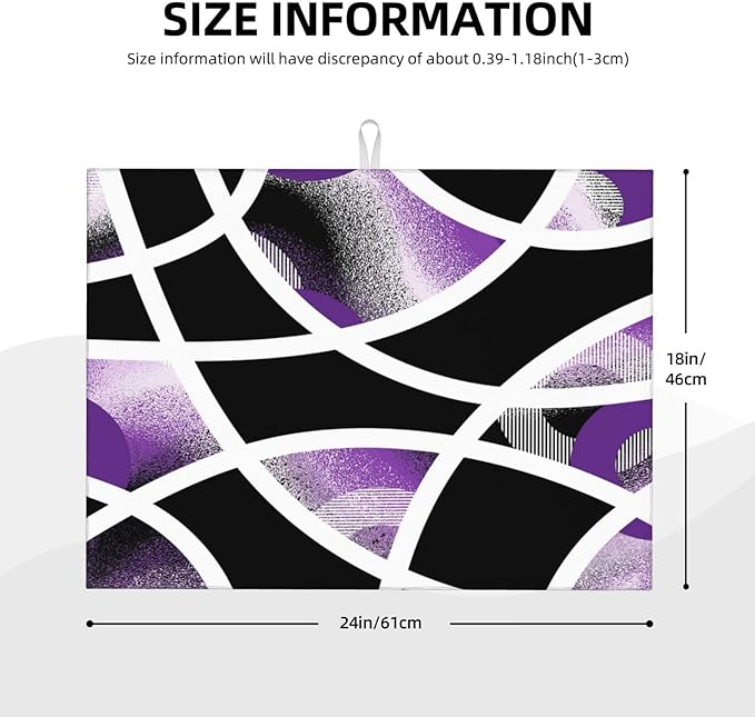 Purple Black White Geometric Abstract Dish Drying Mat for Kitchen Counter & Sink, 18" x 24" Absorbent Microfiber Drying Pad for Dishes, Foldable Modern Art Kitchen Mat for Dishes Small Appliances
