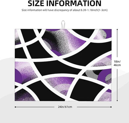 Purple Black White Geometric Abstract Dish Drying Mat for Kitchen Counter & Sink, 18" x 24" Absorbent Microfiber Drying Pad for Dishes, Foldable Modern Art Kitchen Mat for Dishes Small Appliances