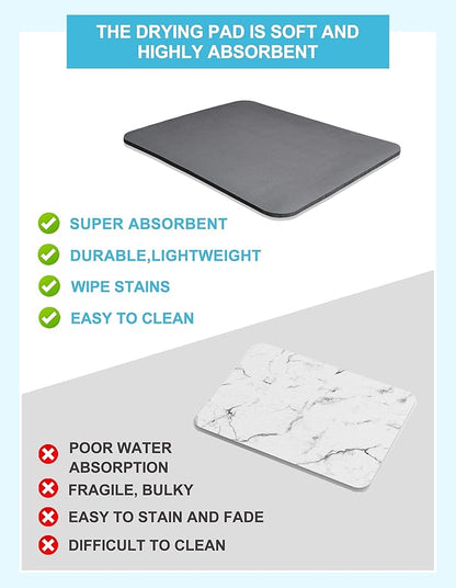 Dish Drying Mat for Kitchen Counter, 17"x31.5" Dish Drying Pad with Non-slip Rubber Backed, Hide Stain Anti Absorbent for Kitchen Counter, Drying Mat for Coffee Machine Dish Rack (Grey)