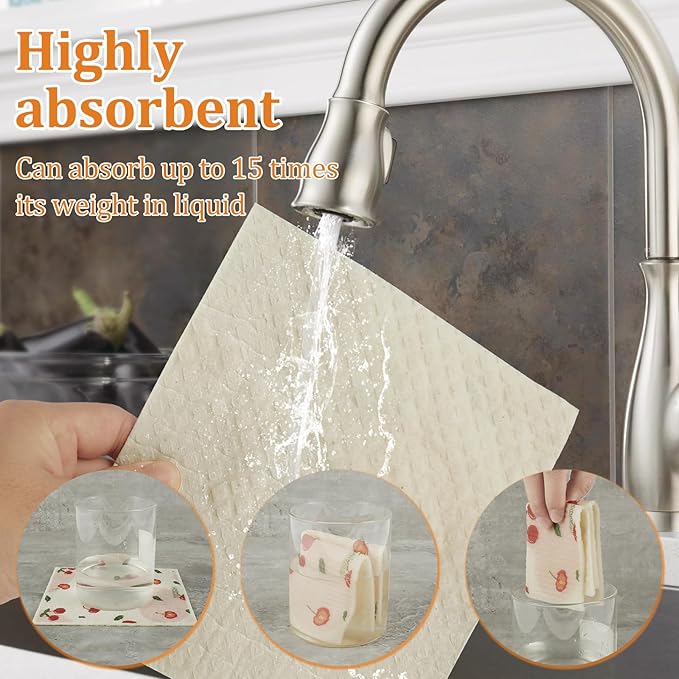 8Pcs Kitchen Dishcloths Absorbent Dish Cleaning Towels Washable Reusable Dish Cloths Non-Scratch Dishcloths Multipurpose Dish Towels with 4 Clips for Kitchen Bathroom 17x19x0.2 cm