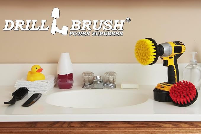 Bathroom Accessories - Shower Curtain - Bath Mat - Drill Brush - Spin Brush Scrub Kit - Grout Cleaner - Concrete Bird Bath, Benches, Statuary - Hard Water, Calcium, Mineral Deposits, Soap Scum, Rust
