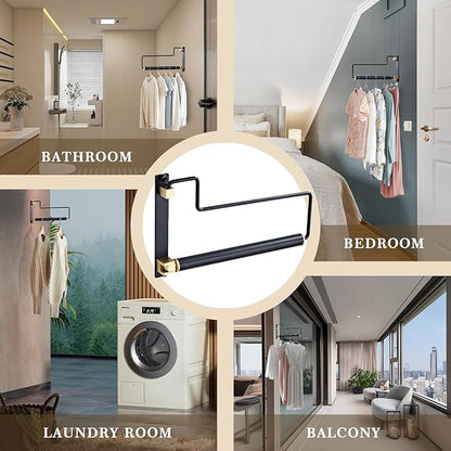 Folding Clothes Hanger Drying Rack Black Wall-Mounted Clothes Organizer for Laundry Room Closet Storage