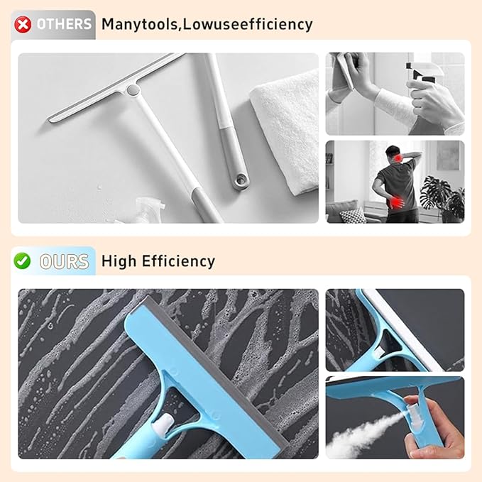 3 in 1 Window Cleaning Scraper,3 in 1 Spray Squeegee,2025 New with Brush and Built-in Spray BottleAll-Purpose,All-Purpose Window Cleaner Tool (White)