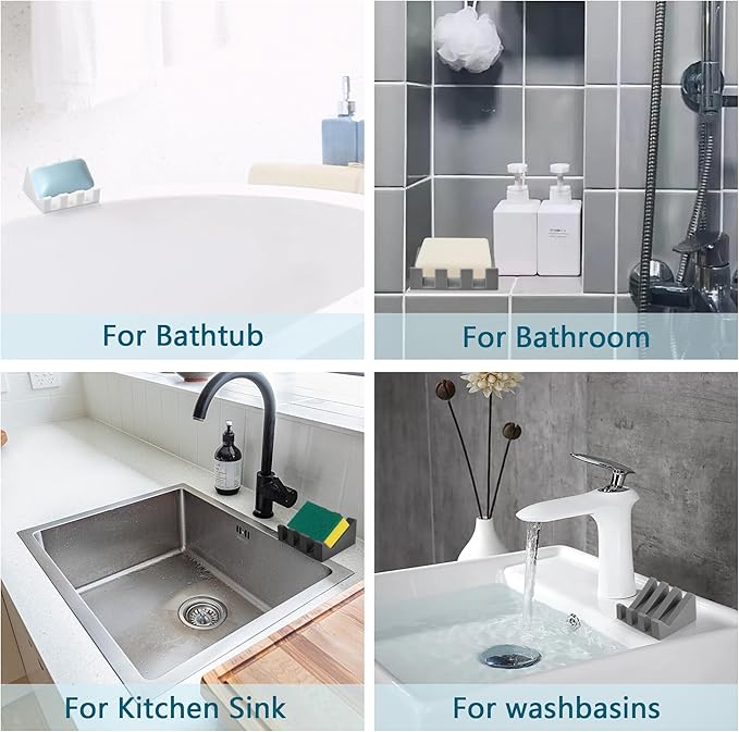 Soap Dish Holder for Shower with Suction Cup, Silicone Soap Holder & Saver Self-Draining Bar Soap Dish Keeps Soap Dry for Bathroom, Kitchen, Bathtub, Extends Soap Life (White-2Pack)