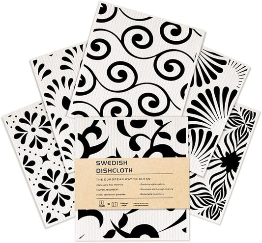 Swedish Dishcloths for Kitchen, 6 Pack Geometric Towels, Washable Absorbent Cellulose Sponge Cloths No Odor, Eco-Friendly Dish Cloths for Washing Dishes, Kitchen Gifts for Women, Home Kitchen Cleaning