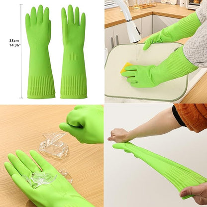 2 Pack Kitchen Dish Brush+1 Pair Reusable Rubber Gloves,Kitchen Cleaning Sets,Bamboo Handle Dish Scrubber Built-in Scraper, Scrub Brushes for Pans Pots Sink Dishwashing,Range Hood (Black)