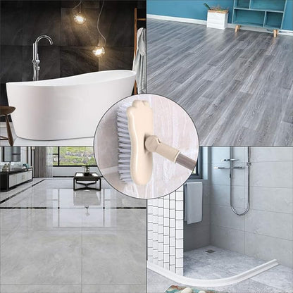 LandHope Long Handled Scrub Brush Rotatable Brush Head Floor Brush Scrubber Adjustable Poles Small Shower Tile Grout Scrubber Cleaning Brush for Bathroom Bathtub Kitchen Balcony Wall Deck - Beige