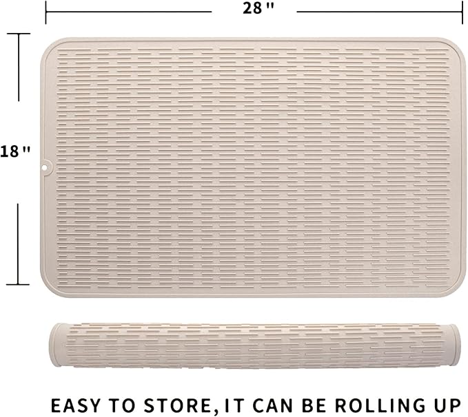 MicoYang Silicone Dish Drying Mat for Multiple Usage,Easy clean,Eco-friendly,Heat-resistant Silicone Mat for Kitchen Counter or Sink,Refrigerator or Drawer Liner Tapioca 3XL 28 inches x 18 inches