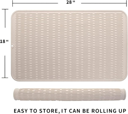 MicoYang Silicone Dish Drying Mat for Multiple Usage,Easy clean,Eco-friendly,Heat-resistant Silicone Mat for Kitchen Counter or Sink,Refrigerator or Drawer Liner Tapioca 3XL 28 inches x 18 inches