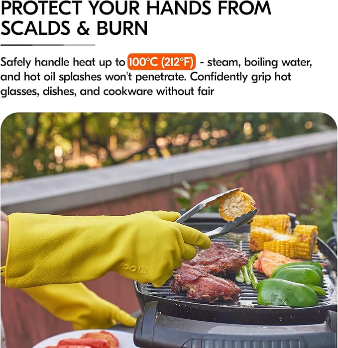 Vgo... Household Cleaning Gloves,Double-layer,Lined Dishwashing Gloves,Long Sleeves for Kitchen,Bathroom Cleaning(TP1117)