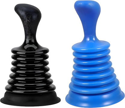 Mini Sink Plunger 2 Pack (Blue & Black), Powerful Bellows Clog Remover, Commercial Style Plumbing Tool for Kitchen & Bathroom Drains, Compact for Sink, Bathtub & Shower