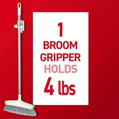 Command Broom Grippers, 3 Hangers and 6 Strips, Damage-Free Mop and Broom Holder Wall Mount, Household Cleaning Tool Organizer for Kitchen, Laundry Room, Closet, Holds up to 4 lb