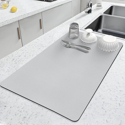 LOPNUR Kitchen Dish Drying Mat, 24"x16" Dish Drying Mats for Kitchen Counter, Diatomite Coffee Mat, Super Absorbent Dish Drying Pad, Heat Resistant Mat with Anti-slip Rubber Backed, Light Grey