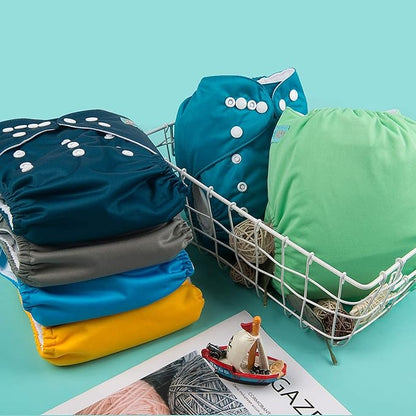 ALVABABY Baby Cloth Diaper 6 Pack with 12 Inserts One Size Cloth Diaper Covers Adjustable Washable Reusable for Baby Girls and Boys