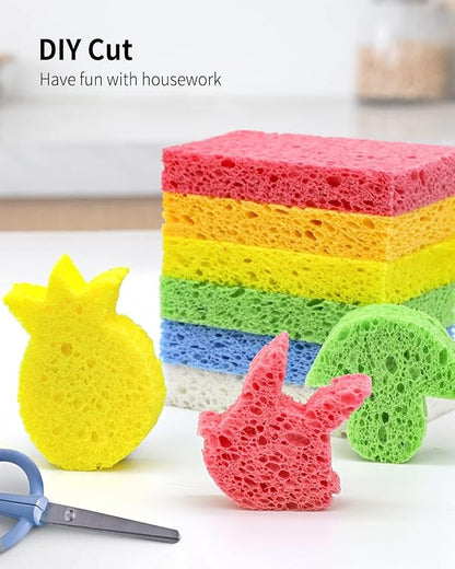 Cellulose Sponges,Heavy Duty Scrub Kitchen Sponge,Clean Tough Messes Without Scratching Sponges Kitchen,Pop Up Eco Sponges DIY Orange (6 Pack)