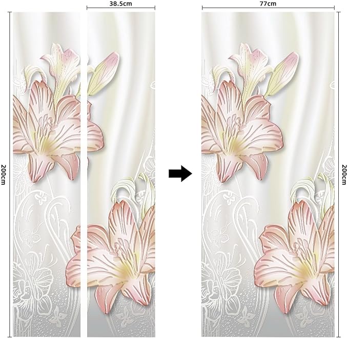 A.Monamour 3D Door Stickers for Interior Doors Lilies Floral Background Vinyl Waterproof Self Adhesive Door Mural Decals for Bedroom Office Bathroom 77x200cm