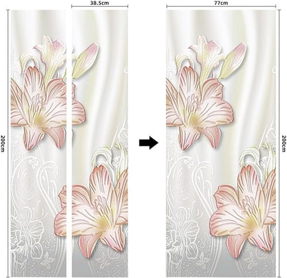 A.Monamour 3D Door Stickers for Interior Doors Lilies Floral Background Vinyl Waterproof Self Adhesive Door Mural Decals for Bedroom Office Bathroom 77x200cm