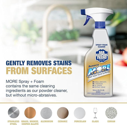 PURPUR Cloth & Bar Keepers Friend MORE Foam Spray (25.4) + Powder Cleanser (21 oz) Multipurpose Cleaner, Stain & Rust Remover for Bathroom, Kitchen & Outdoo, Stainless Steel, Aluminum, Brass, Tile
