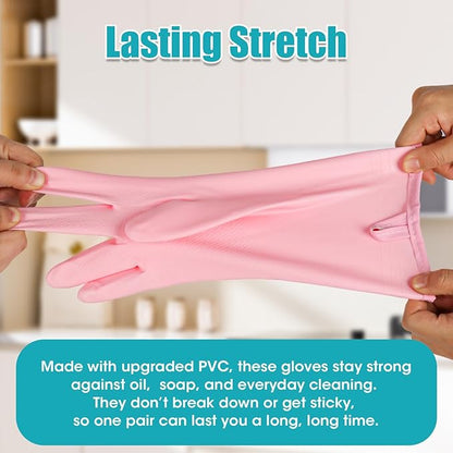 Household Gloves Waterproof with Flock Lining for Dishwashing Cleaning Reusable No-slip for Kitchen & Bathroom 3 Pairs Medium Blue+Green+Pink
