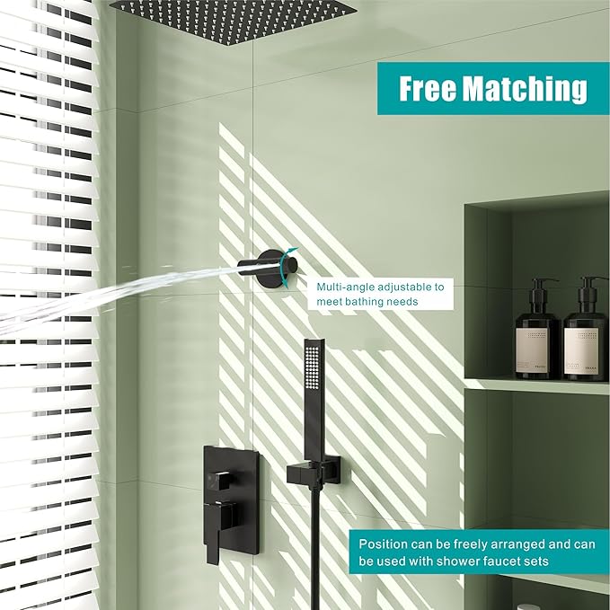 SKOWLL Shower Body Jets High Pressure Shower Heads Massage Jet Wall Mount Sprayer, 360° Rotation Full Body Shower, Powerful Jets, Matte Black