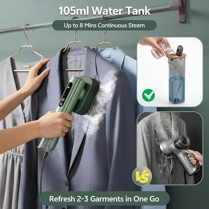 Portable Garment Steamer for Clothes, 100-220V Handheld Travel Steamer for Global, 2-in-1 Compact Clothes Steamer & Iron with 20g/min Steam, 90° Rotating Head Wrinkle Remover for Home & Travel(Green)