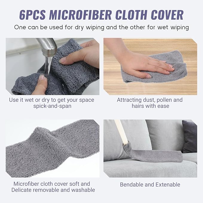 6pcs Gap Duster Covers Retractable Gap Dust Cleaner Cloth Flexible Refill Microfiber Cleaner Covers Reusable Washable Gap Dusting Cloth for Cleaning Under Refrigerator Sofa Couch Bed Furniture