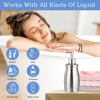 ARKTEK Soap Dispenser Stainless Steel 13.5 Oz - Liquid Hand Lotion Dispenser with Brushed Nickel Pump, Refillable Dishwashing Soap Dispenser Dish Soap for Kitchen, Bathroom, Countertop - Silver