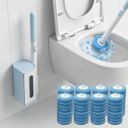 Disposable Toilet Brush and Holder Set with 64 Replacement Heads, Economical Home Toilet Cleaner Wand for Easy Refill Replacement, Compact Hygienic Toilet Bowl Brush for Family Bathroom