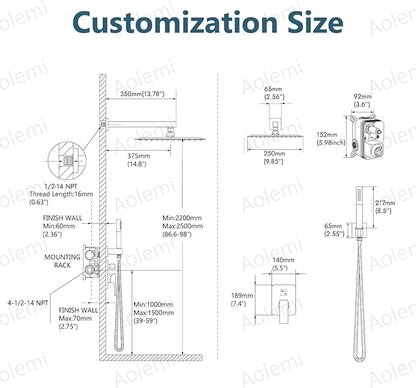 Aolemi Shower Faucet Set, High Pressure Shower System with 2-in-1 Handheld Sprayer, Wall Mount Fixture Combo with Rough-in Valve, 10 Inch Shower Head, Polish Chrome
