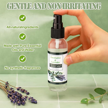 Frienda 6 Pack Eucalyptus Shower Spray with Essential Oils Portable Travel Eucalyptus Blends Mist Spray for Spa and Sauna Steam Room Aromatherapy for Women Teacher Staff Employee Thank You Gifts 2oz