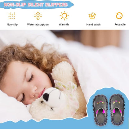Warm Microfiber Slippers Floor Dust Dirt Hair Mop Slippers Shoes Anti-slip for Bedroom Home (Dark gray)