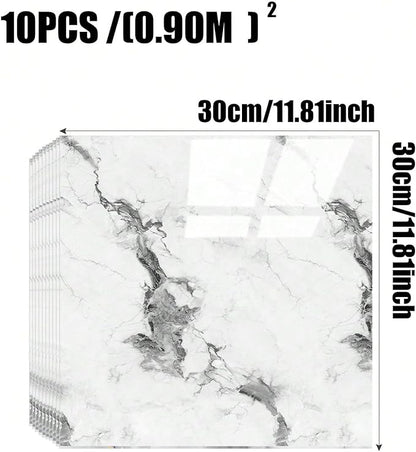 Chejiaye 10pcs Marble Peel and Stick Backsplash Waterproof Washroom Wall Panels, Peel and Stick Tile, PVC Foam Wall Panels for Kitchen,Bathroom,Living Room,White Grey(Not Real Tile,11.8" x 11.8")