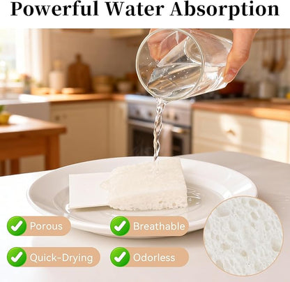 6 Pcs Kitchen Sponges for Dishes Cleaning, Non Scratch for Non Stick Cookware, Compressed Natural Cellulose Sponges, Dish Washing Scrubbers, Scrubbing Pads for Household, Bathroom (White)