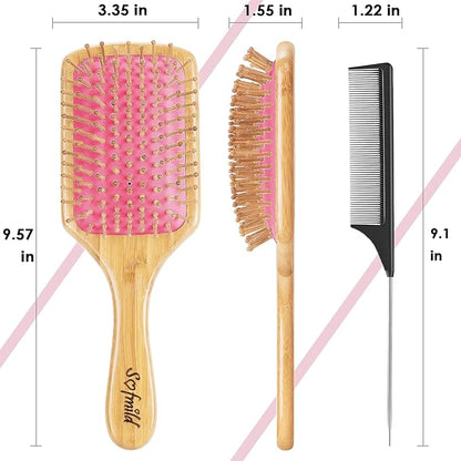 Sofmild Hair Brush-Natural Wooden Bamboo Brush-Eco Friendly Detangle Paddle Hairbrush for Women Men and Kids Massage Scalp Increase Hair Growth