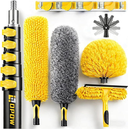 30 Foot High Ceiling Duster Kits with 4.7-24ft Heavy Duty Extension Pole, High Reach Duster for Cleaning,Microfiber Feather Duster,Cobweb Duster,Ceiling Fan Duster,Window Squeegee & Cleaner