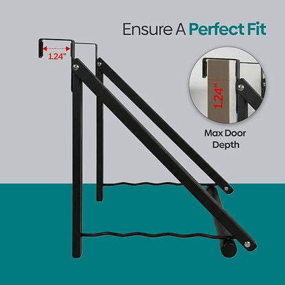 HOLDN’ STORAGE Over The Door Hanger - Foldable Rack Organizer for Hanging Clothes, Coats & Towels, Ideal for Dorm Rooms, Laundry, Bathrooms, Etc - Holds up to 35 LBs, Collapsible - Black