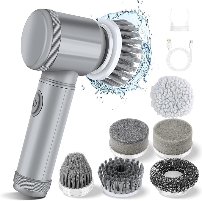 Electric Spin Scrubber - Shower Scrubber,Bathroom Scrubber Electric,for Cleaning Tub, Floor, Tile, Window, Sink, Kitchen Cleaning with 6 Electric Cleaning Brush Head (8)