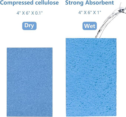 Cellulose Sponges, Large Size 4" x 6" x 1" - Heavy Duty Scrub Kitchen Sponge, Clean Tough Messes Without Scratching Kitchen Cleaning Pads, Pop Up Eco DIY (6 Pack), Blue